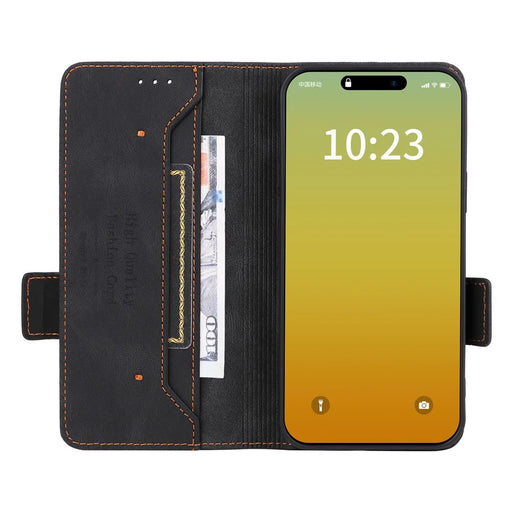 For iPhone 15 Pro Hardware Decor Phone Case PU Leather Wallet Stand Cover - Black - 2