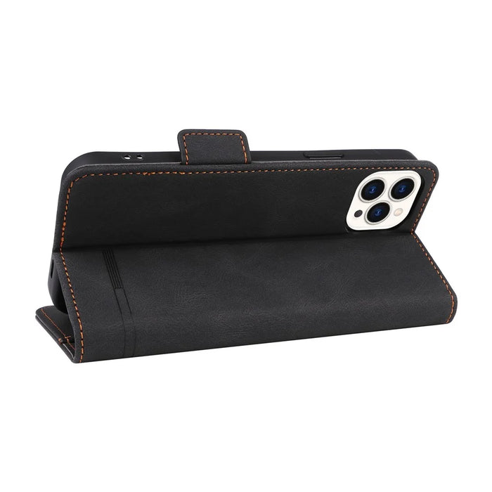 For iPhone 15 Pro Hardware Decor Phone Case PU Leather Wallet Stand Cover - Black - 4