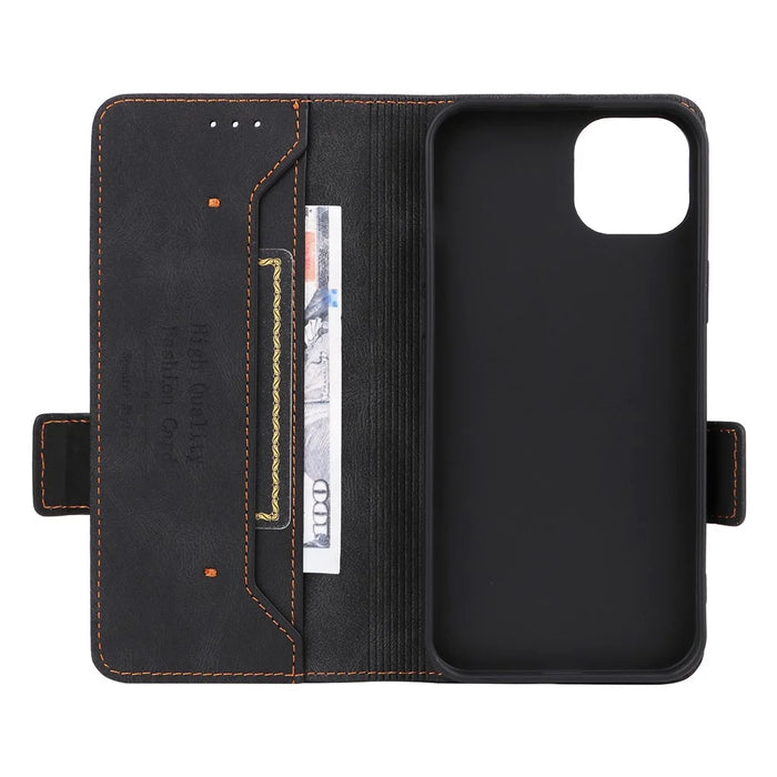 For iPhone 15 Pro Hardware Decor Phone Case PU Leather Wallet Stand Cover - Black - 5
