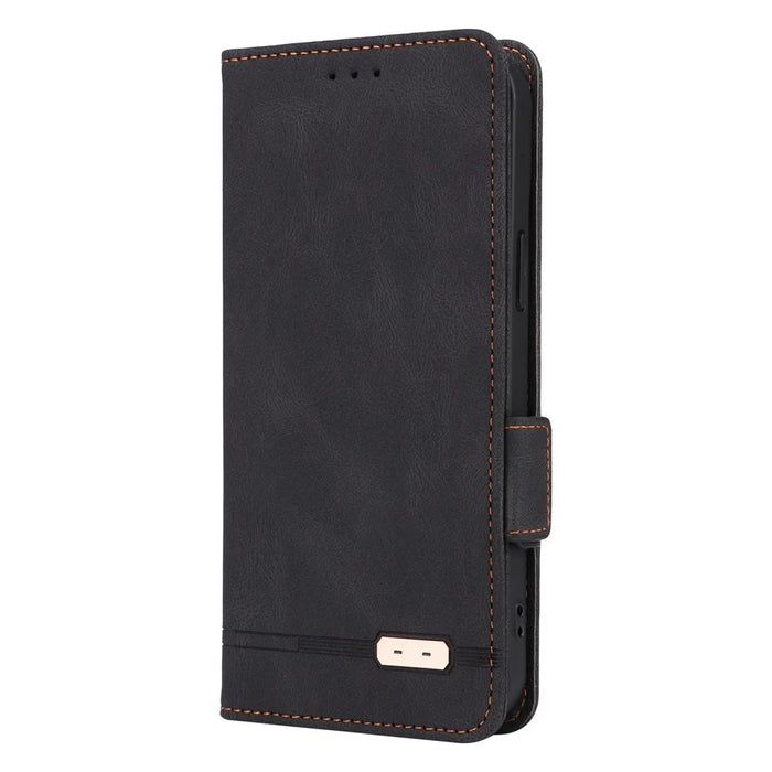 For iPhone 15 Pro Hardware Decor Phone Case PU Leather Wallet Stand Cover - Black - 7