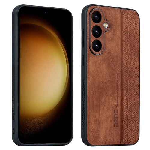 AZNS For Samsung Galaxy S23 FE Imprinted Protective Phone Case PU Leather Coated TPU Cover - Brown - 1