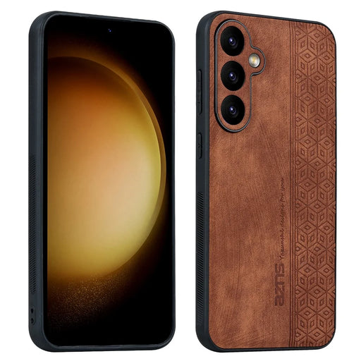 AZNS For Samsung Galaxy S23 FE Imprinted Protective Phone Case PU Leather Coated TPU Cover - Brown - 1