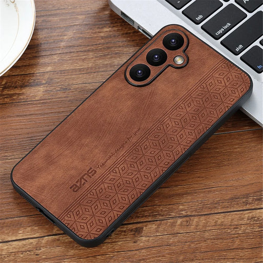 AZNS For Samsung Galaxy S23 FE Imprinted Protective Phone Case PU Leather Coated TPU Cover - Brown - 2