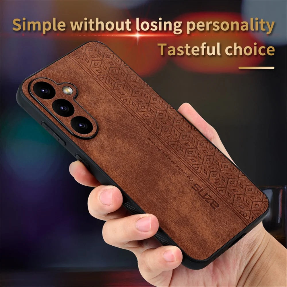 AZNS For Samsung Galaxy S23 FE Imprinted Protective Phone Case PU Leather Coated TPU Cover - Brown - 3