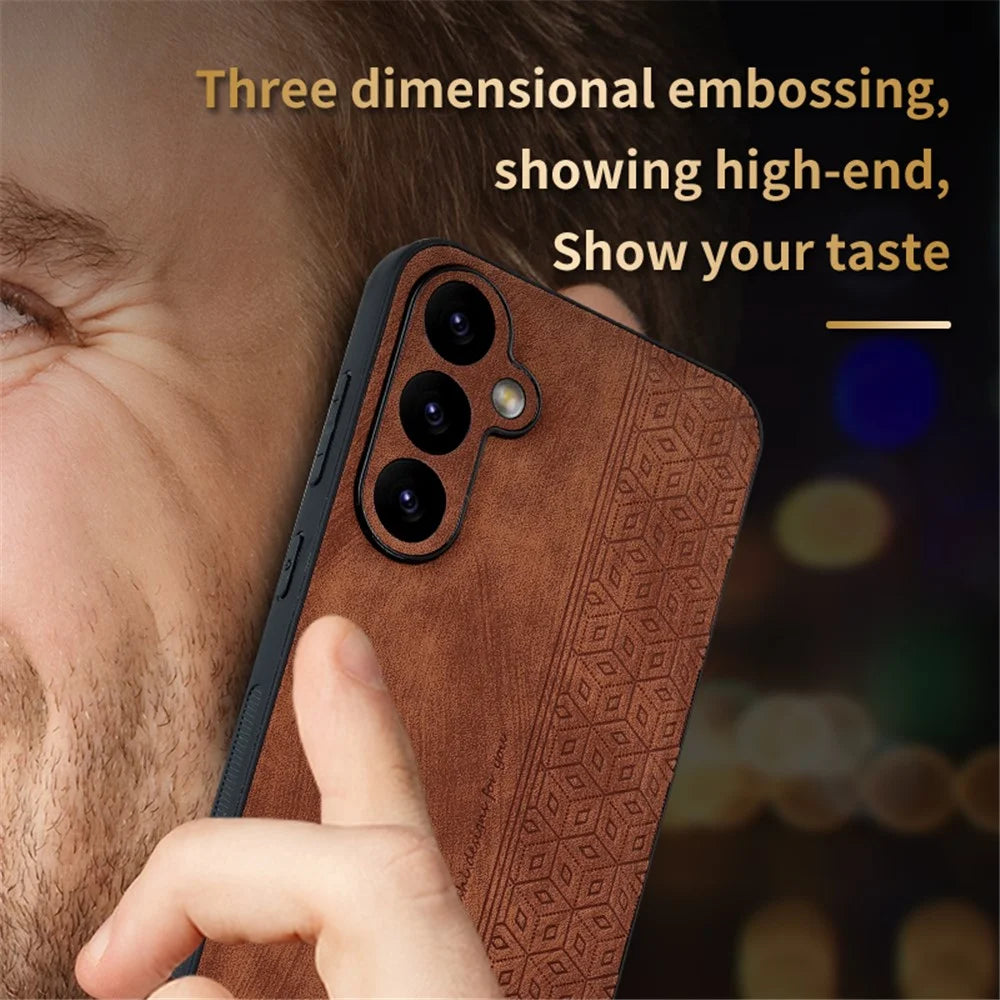 AZNS For Samsung Galaxy S23 FE Imprinted Protective Phone Case PU Leather Coated TPU Cover - Brown - 4