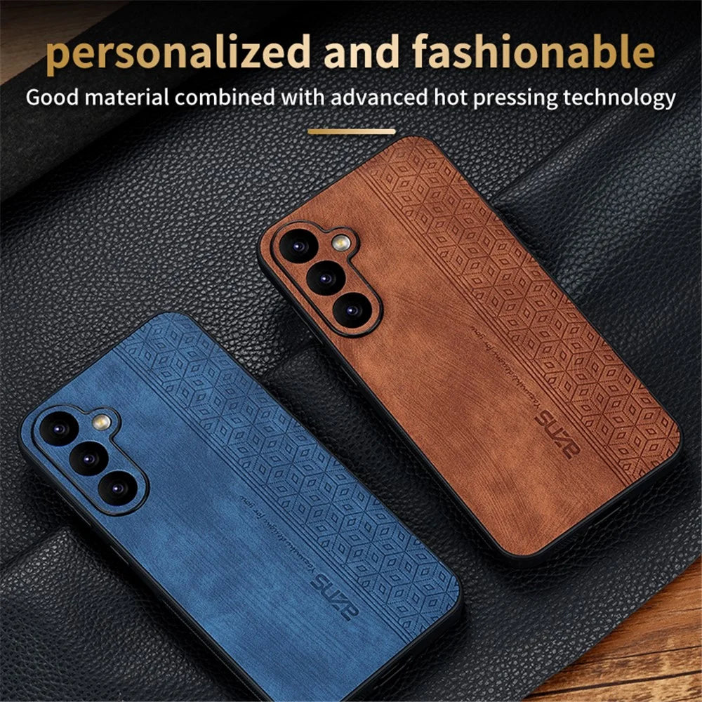 AZNS For Samsung Galaxy S23 FE Imprinted Protective Phone Case PU Leather Coated TPU Cover - Brown - 7