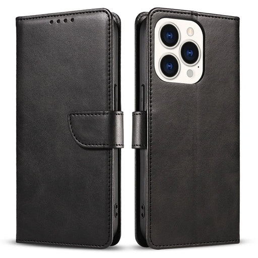 For iPhone 15 Pro Cell Phone Case Wallet Stand PU Leather+TPU Phone Cover - Black - 1