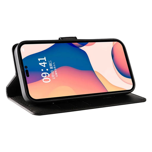 For iPhone 15 Pro Cell Phone Case Wallet Stand PU Leather+TPU Phone Cover - Black - 2