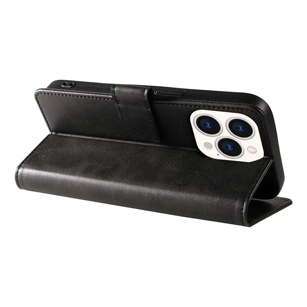 For iPhone 15 Pro Cell Phone Case Wallet Stand PU Leather+TPU Phone Cover - Black - 4
