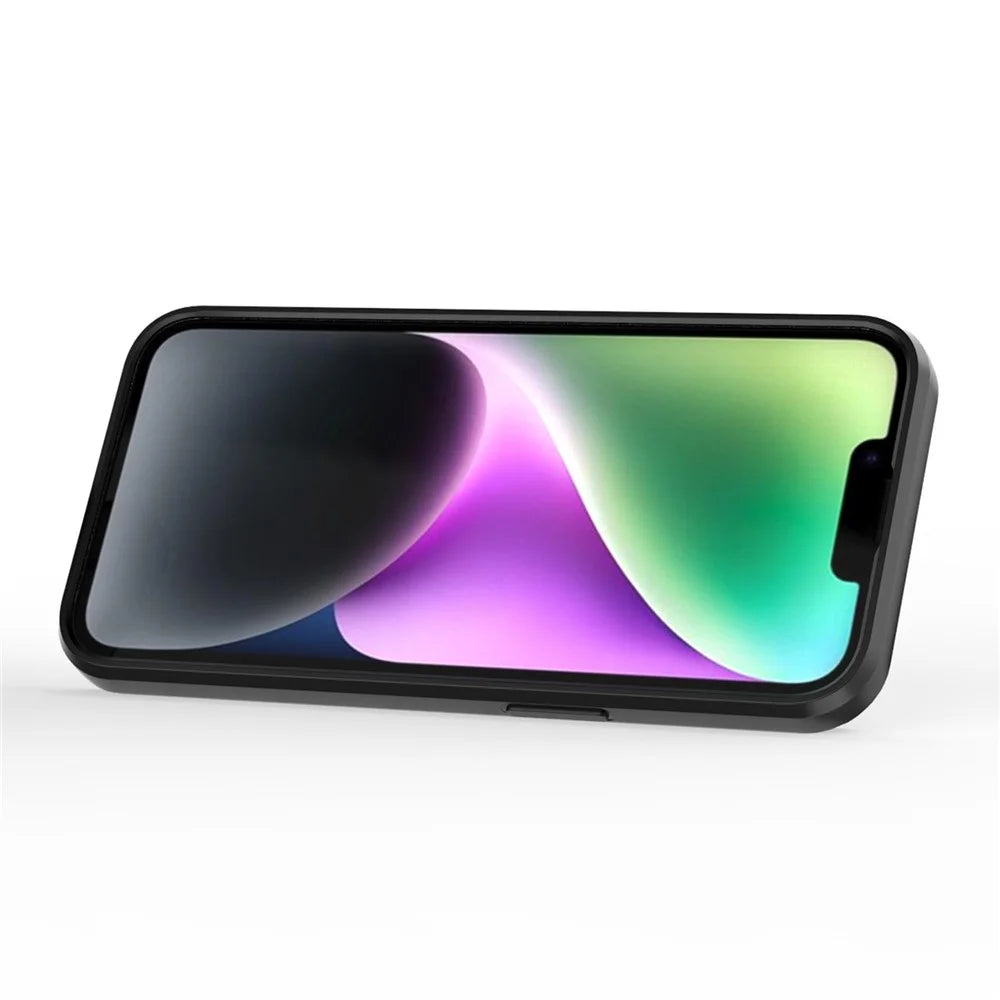 For iPhone 15 Plus Phone Case Drop Protection PC+TPU Kickstand Cover with Slide Camera Lid- Black - 3