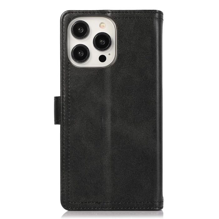 For iPhone 15 Pro Split Leather Stand Cover Multiple Card Slots Wallet  Phone Case with Strap - Black - 7