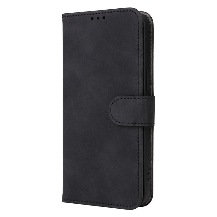 For iPhone 15 Pro Max Skin-touch Phone Leather Case Stand Wallet Protective Phone Cover - Black - 6