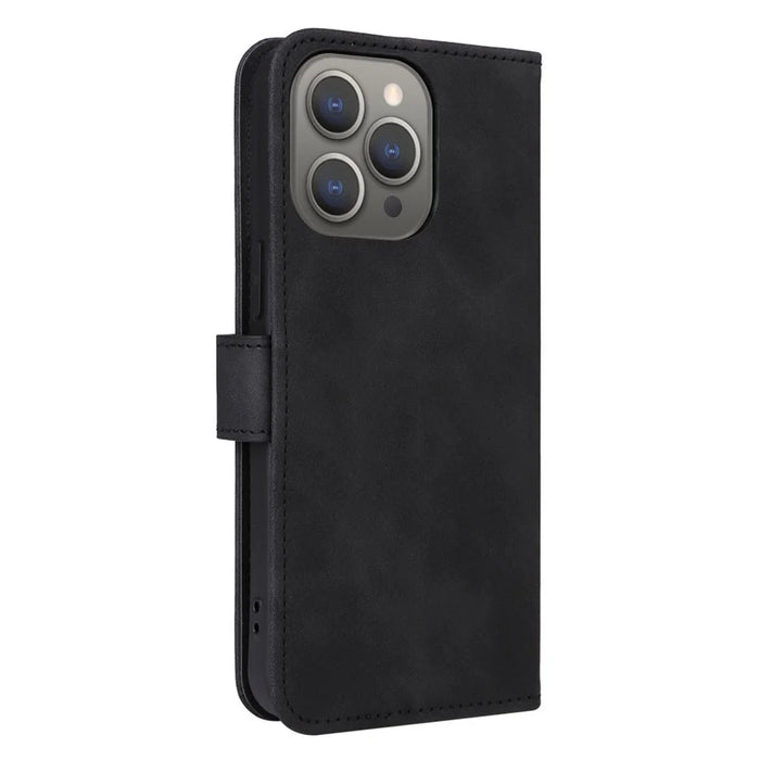 For iPhone 15 Pro Max Skin-touch Phone Leather Case Stand Wallet Protective Phone Cover - Black - 7
