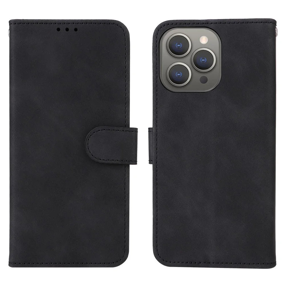Wallet Phone Cover for iPhone 15 Pro , Skin-touch PU Leather Stand Cell Phone Case - Black - 1
