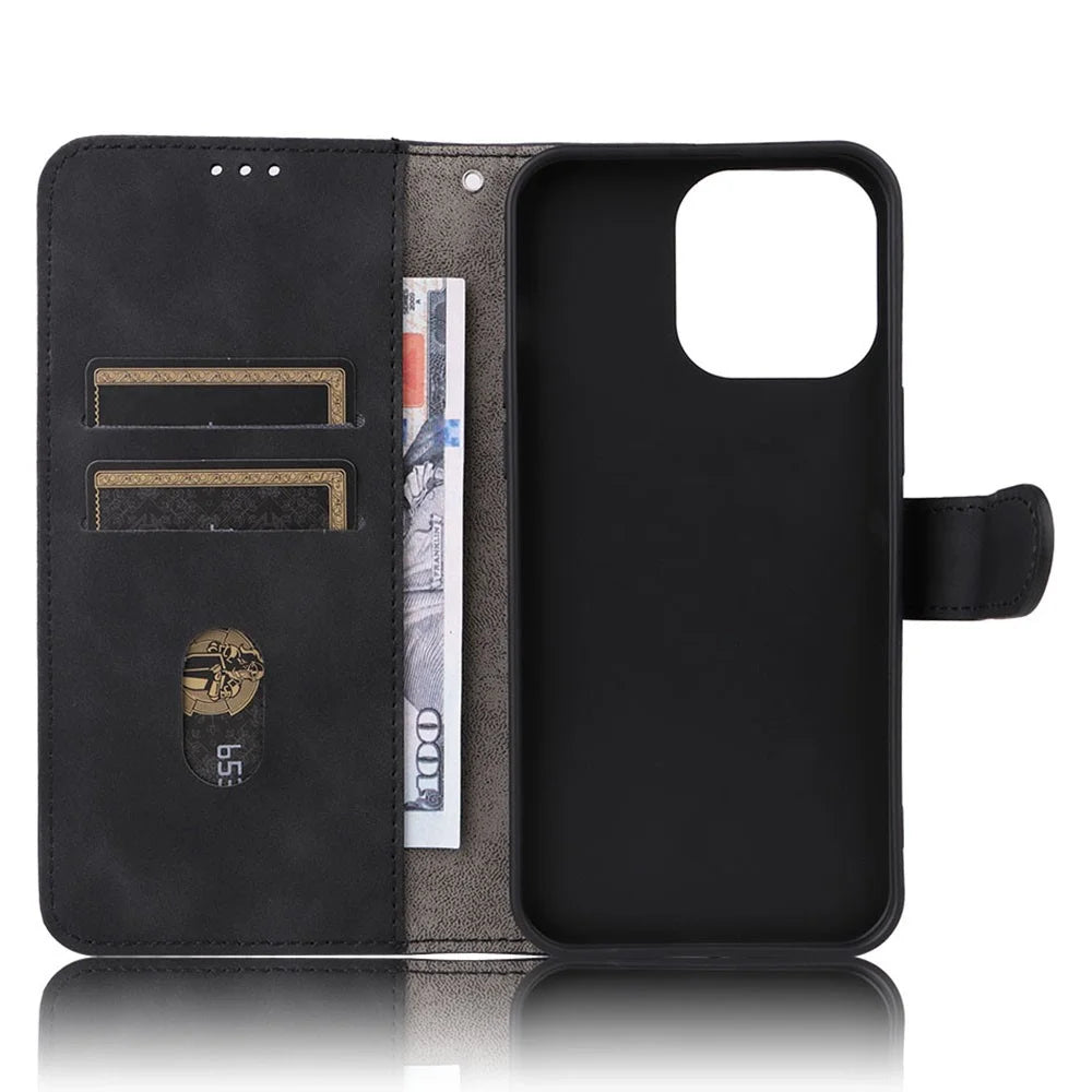 Wallet Phone Cover for iPhone 15 Pro , Skin-touch PU Leather Stand Cell Phone Case - Black - 5