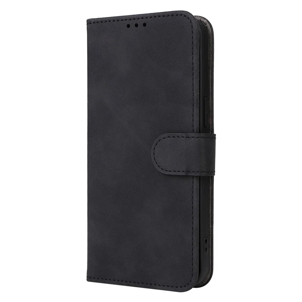 Wallet Phone Cover for iPhone 15 Pro , Skin-touch PU Leather Stand Cell Phone Case - Black - 6