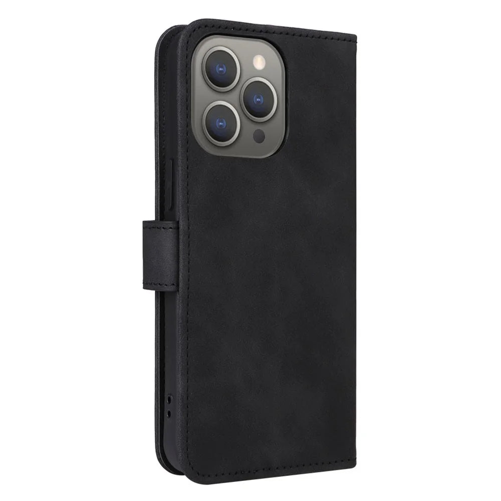 Wallet Phone Cover for iPhone 15 Pro , Skin-touch PU Leather Stand Cell Phone Case - Black - 7