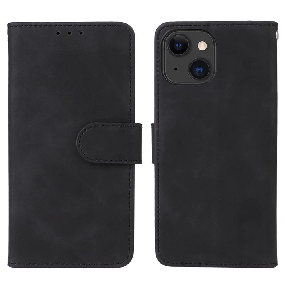 For iPhone 15 Plus PU Leather Wallet Case Stand Skin-touch Protective Phone Cover - Black - 1