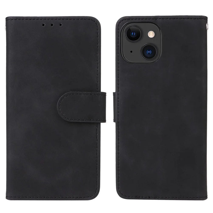 For iPhone 15 Plus PU Leather Wallet Case Stand Skin-touch Protective Phone Cover - Black - 1