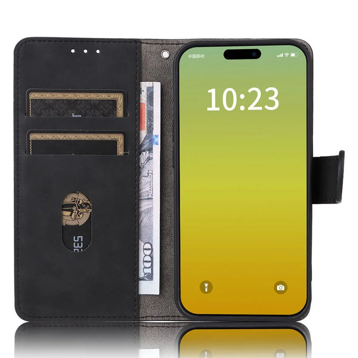 For iPhone 15 Plus PU Leather Wallet Case Stand Skin-touch Protective Phone Cover - Black - 2