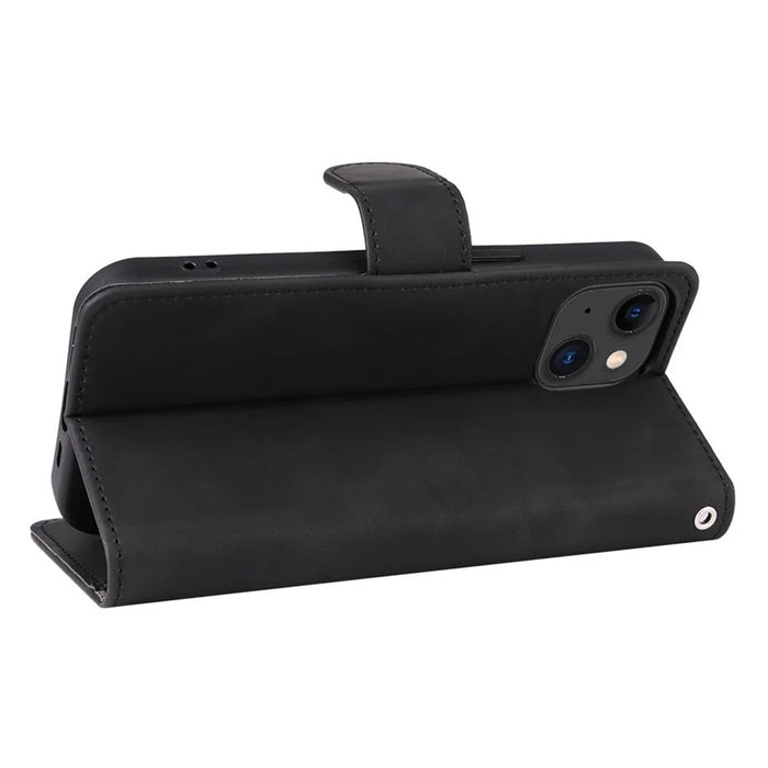 For iPhone 15 Plus PU Leather Wallet Case Stand Skin-touch Protective Phone Cover - Black - 4