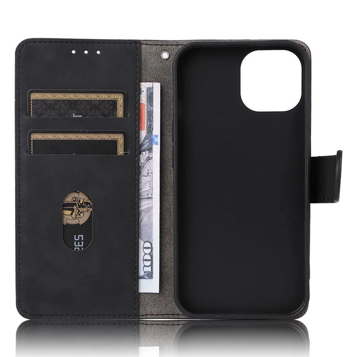 For iPhone 15 Plus PU Leather Wallet Case Stand Skin-touch Protective Phone Cover - Black - 5