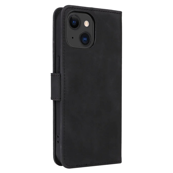 For iPhone 15 Plus PU Leather Wallet Case Stand Skin-touch Protective Phone Cover - Black - 7