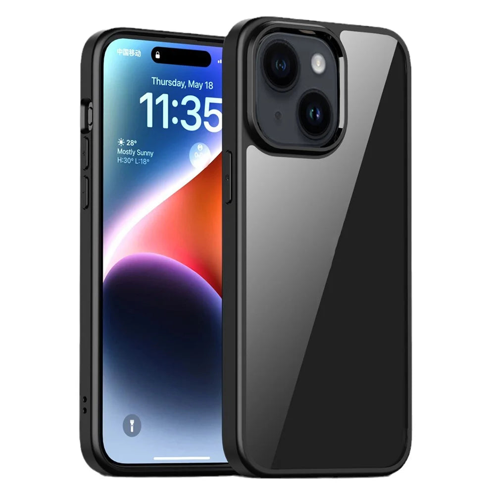 Mobile Phone Cover for iPhone 15 , Transparent PC Back + TPU Frame Protective Case - Black - 1