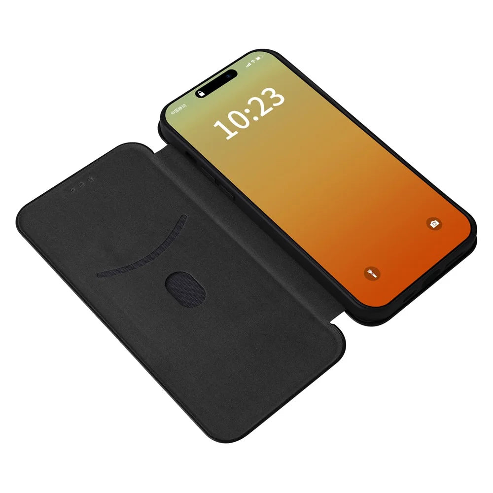 Phone Case with Card Holder for iPhone 15 Pro Max , Carbon Fiber Texture Leather Stand Cover - Black - 2