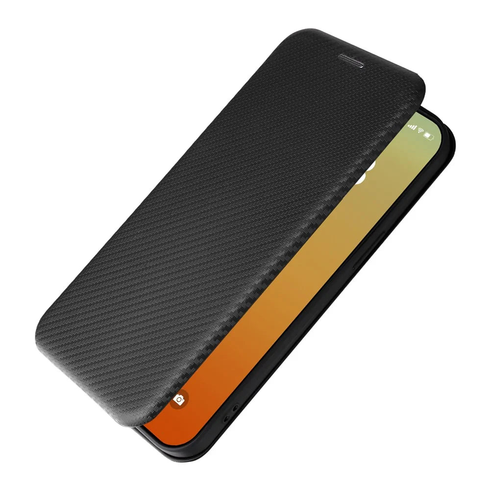 PU Leather Card Holder Phone Case for iPhone 15 Pro , Carbon Fiber Texture Stand Cover - Black - 5