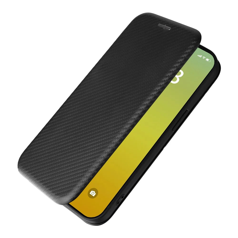 Card Holder Phone Stand Case for iPhone 15 Plus , Carbon Fiber Texture PU Leather Cover - Black - 5