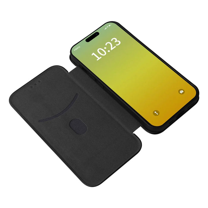 Card Holder Leather Phone Case for iPhone 15 , Carbon Fiber Texture Stand Phone Cover - Black - 2
