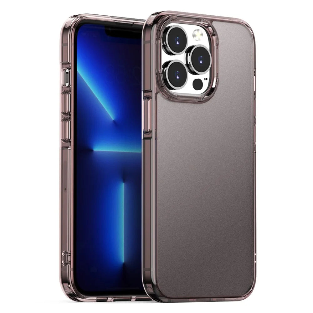 For iPhone 15 Pro Fall Proof Matte Phone Cover Translucent PC+TPU Hybrid Protective Case - Brown - 1