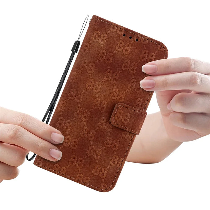 Stand Shell for Nokia G60 5G Mobile Phone Shockproof Double 8-Shape Imprint Leather Case Wallet Cover - Brown - 5