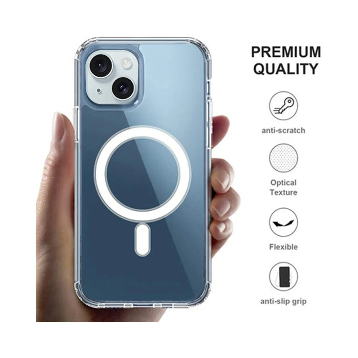 For iPhone 15 Plus Shockproof Back Case Compatible with MagSafe Transparent TPU Phone Cover - 3