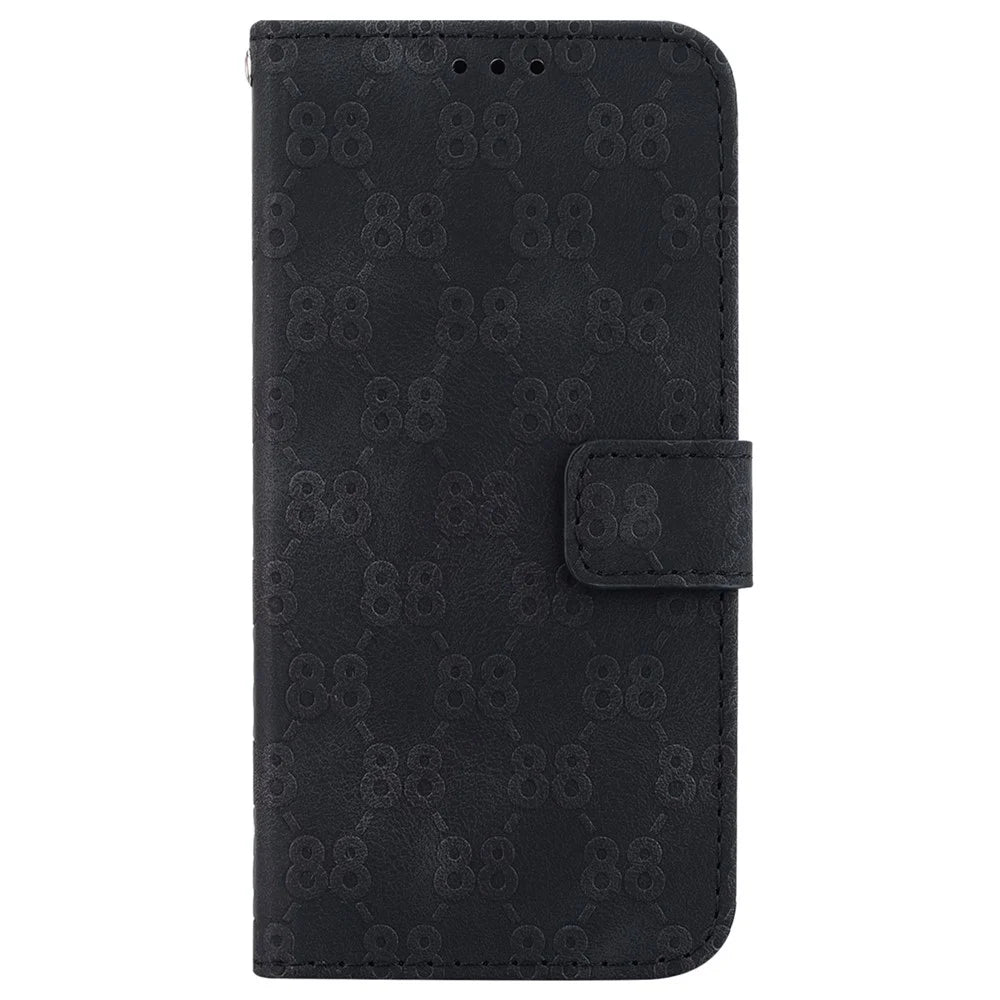 Stand Shell for iPhone 13 6.1 inch Wallet Function Mobile Phone Double 8-Shape Imprint Leather Case - Black - 7