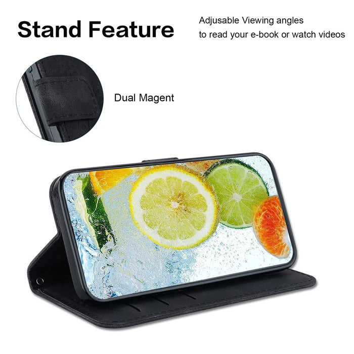 For iPhone 14 Double 8-Shape Imprinted Phone Case PU Leather Stand Wallet Drop-proof Cover - Black - 2
