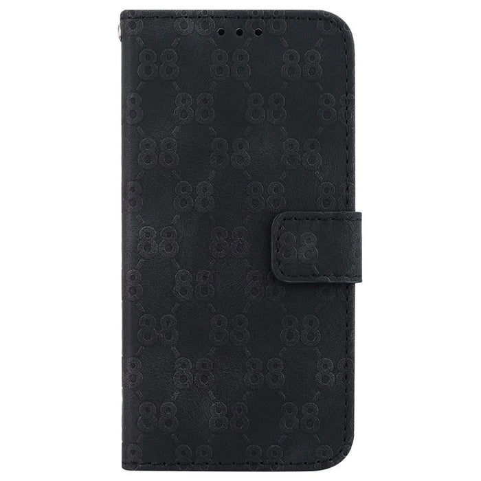 For iPhone 13 Pro 6.1 inch Flip Stand Wallet Phone Cover Double 8-Shape Imprinted Leather Case - Black - 7