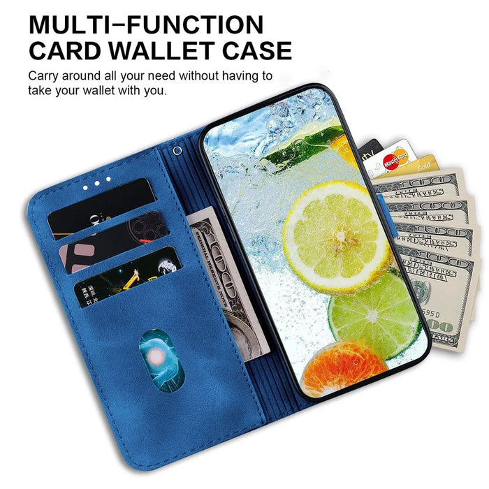 For iPhone 14 Plus Double 8-Shape Imprint Cover Anti-drop Leather Stand Wallet Phone Case - Dark Blue - 3