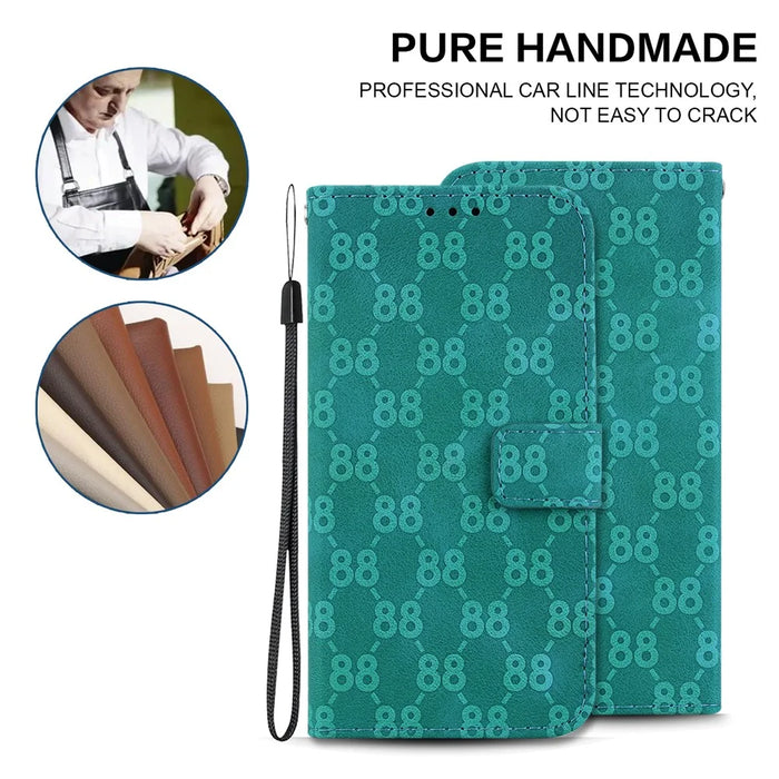 For iPhone 13 Pro Max 6.7 inch Leather Wallet Stand Phone Cover Double 8-Shape Imprinted Case - Green - 4