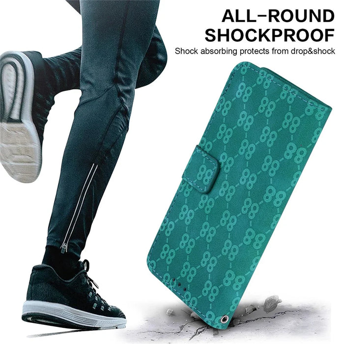 For iPhone 13 Pro Max 6.7 inch Leather Wallet Stand Phone Cover Double 8-Shape Imprinted Case - Green - 6