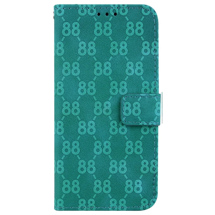 For iPhone 13 Pro Max 6.7 inch Leather Wallet Stand Phone Cover Double 8-Shape Imprinted Case - Green - 7