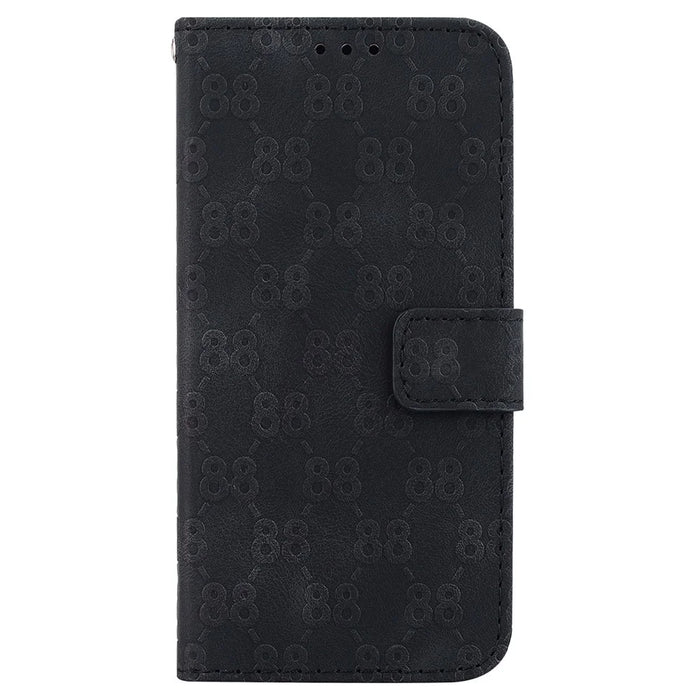Leather Cover for iPhone 15 Pro Max , Stand Wallet Double 8-Shape Imprinted Phone Case with Hand Strap - Black - 6