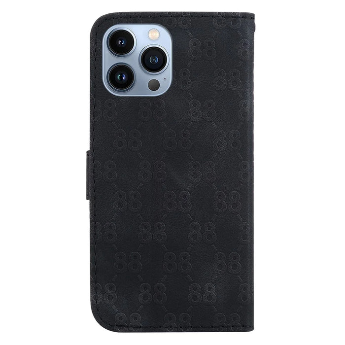 Leather Cover for iPhone 15 Pro Max , Stand Wallet Double 8-Shape Imprinted Phone Case with Hand Strap - Black - 7