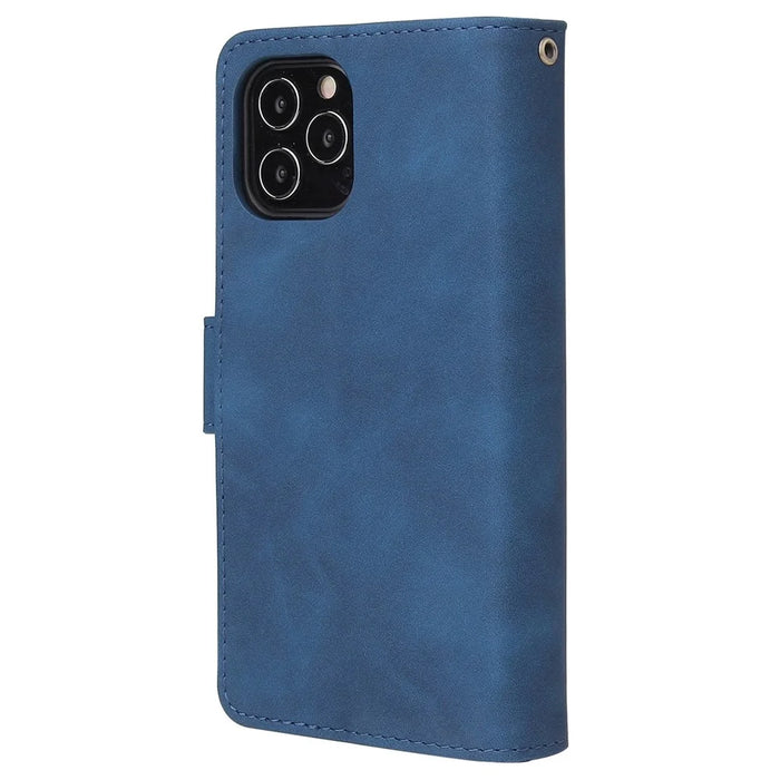 Anti-drop Leather Cover for iPhone 15 Pro Max , Multiple Card Slots Zipper Pocket Phone Wallet Stand Case - Blue - 6