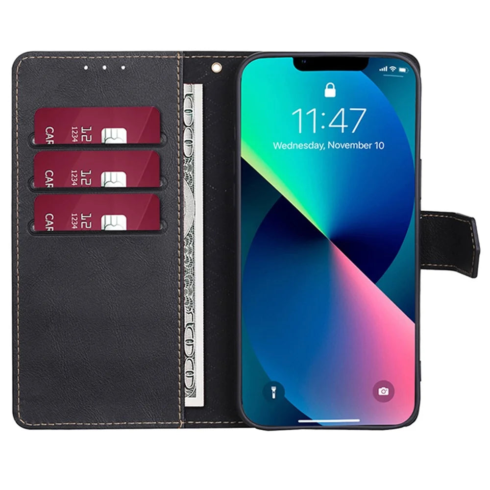 For iPhone 15 Pro Magnetic Clasp Folio Flip PU Leather Wallet Case Cell Phone Foldable Stand Cover - Black - 2