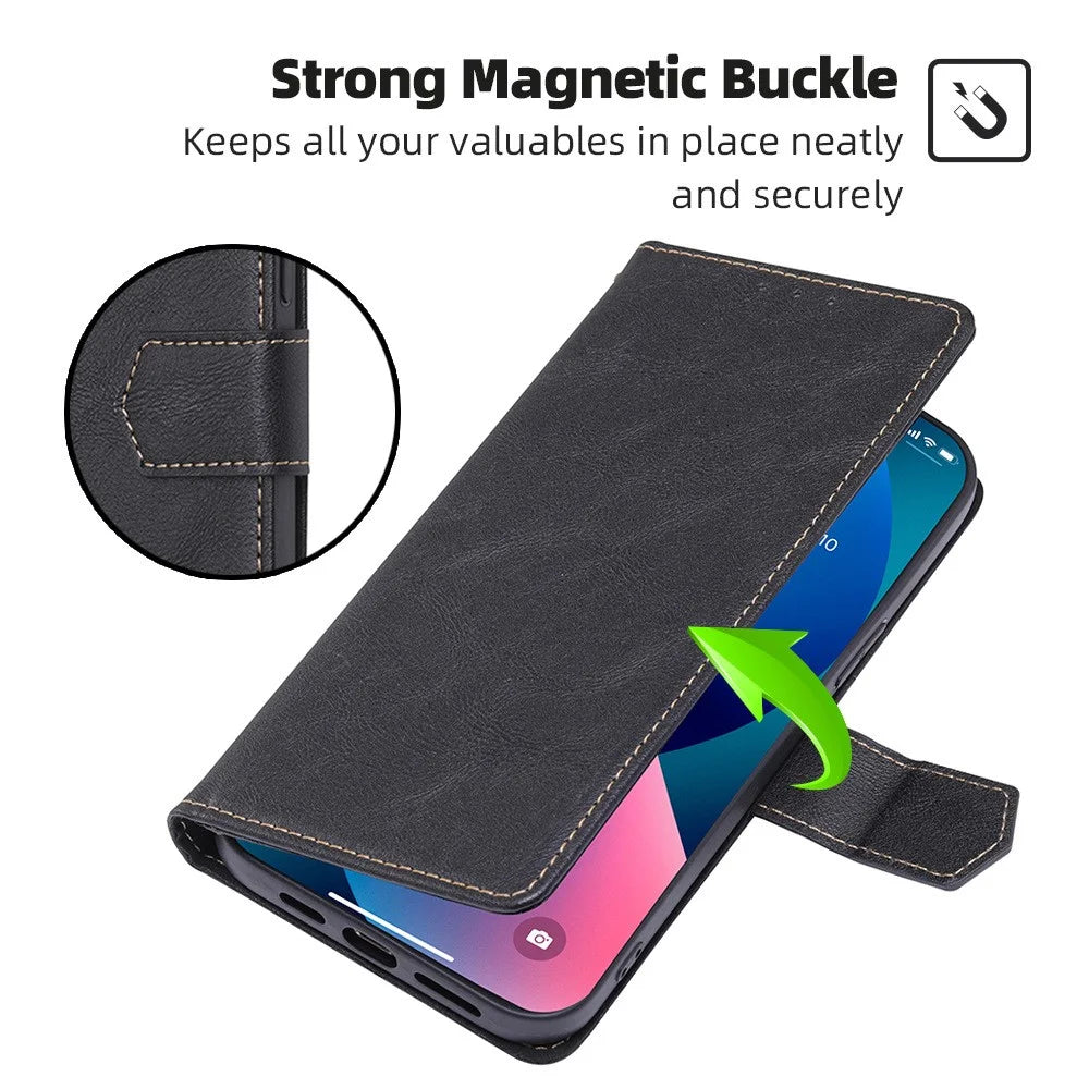 For iPhone 15 Pro Magnetic Clasp Folio Flip PU Leather Wallet Case Cell Phone Foldable Stand Cover - Black - 4