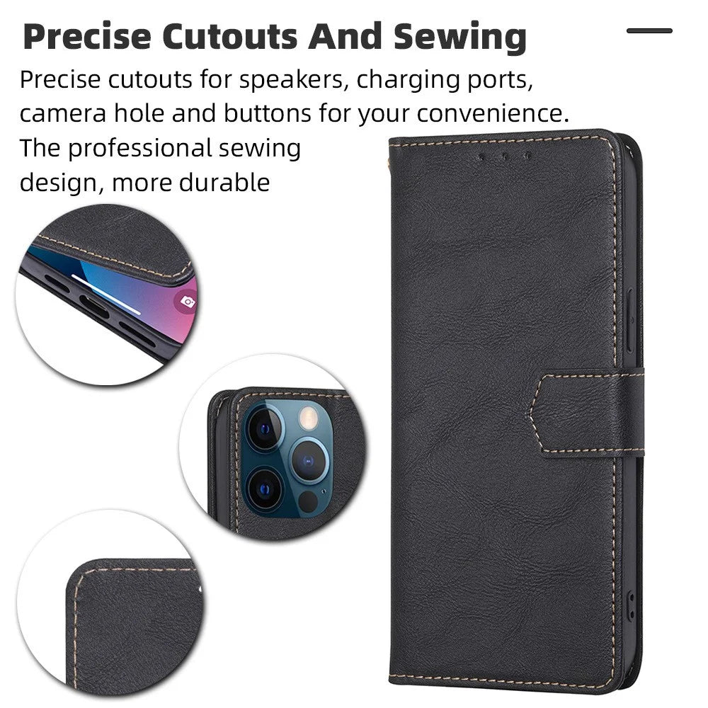 Cell Phone Stand Cover for iPhone 15 Pro Max , Magnetic Clasp Folio Flip PU Leather Wallet Case - Black - 6