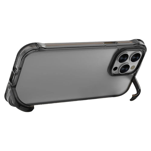 For iPhone 15 Pro Anti-drop PC+TPU Cell Phone Case Clear Concealed Kickstand Back Cover - Transparent Black - 1