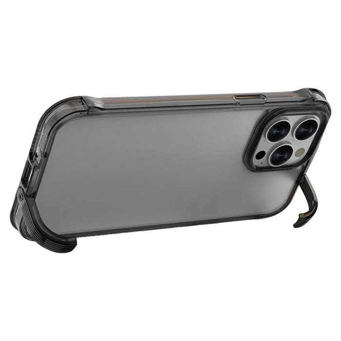 For iPhone 15 Pro Anti-drop PC+TPU Cell Phone Case Clear Concealed Kickstand Back Cover - Transparent Black - 1